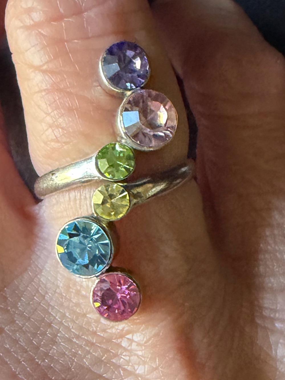 925 Sterling Confetti Crystal Bypass Ring 7-11